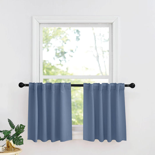 RYB HOME Small Window Curtains - Blackout Insualting Privacy Curtains for Kids Bedroom Kitchen Bathroom Basement Cafe Cabinet Tiers Drapes, 34 Width x 30 Length, 2 Panels, Stone Blue