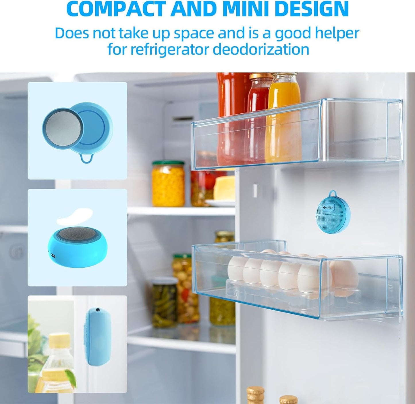 Refrigerator Deodorizer, Rechargeable Deodorizer, Fridge Deodorizer, Air Purifier, Suitable for Refrigerator, Car, Wardrobe, Shoe Cabinet, Better Than Baking Soda and Charcoal（Blue）