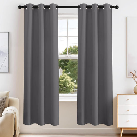PONY DANCE Blackout Curtains for Bedroom 72 Inch Length 2 Panels Set, Privacy Thermal Insulated Room Darkening Grommet Drapes for Living Room Window, W34 x L72 Inch, Grey