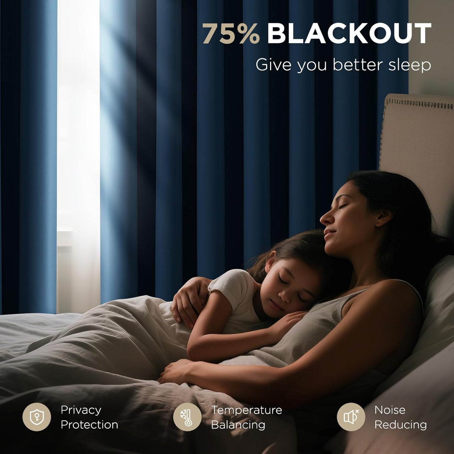 Joydeco Blackout Patio Sliding Door Curtains 108 Inches Long, Grommet Privacy Room Divider Curtains, Extra Wide Thermal Blackout Drapes for Bedroom Living Room (Navy Blue, 100Wx108L, 1 Panel)