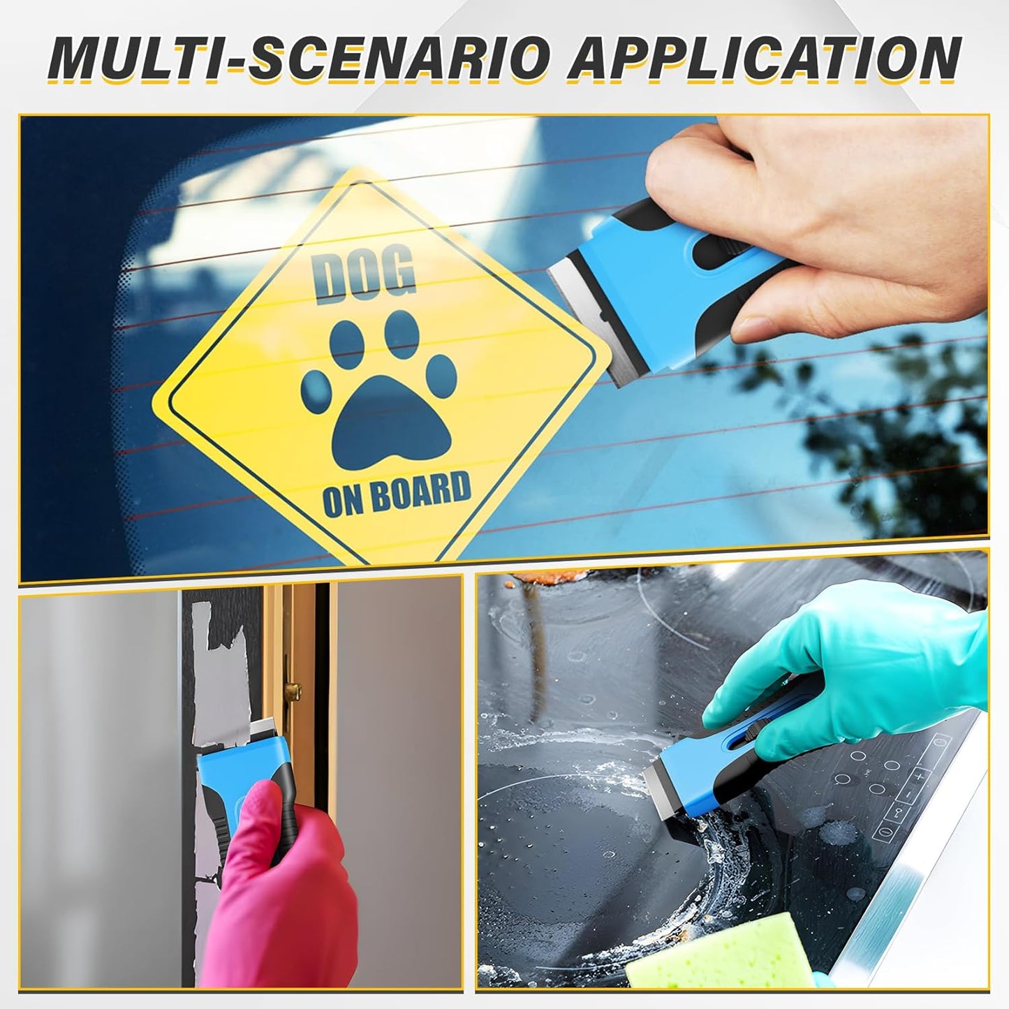 DIYSELF 2 Pack Razor Blade Scraper with 10 PCS Replacement Mental Blades, Heavy-Duty Razor Scraper, Professional-Grade Razor Blade Scraper Tool, Reliable Glass Scraper for Cooktop, Kitchen, Oven