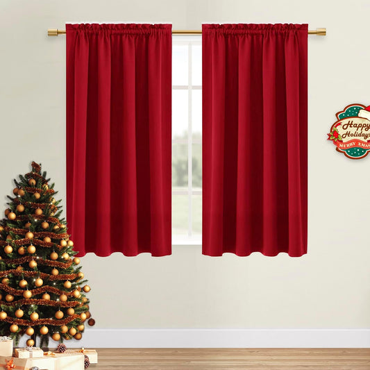 DWCN Christmas Red Blackout Curtains for Bedroom – Rod Pocket Thermal Insulated Energy Saving Drapes for Living Room and Bedroom, W 38 x L 54 Inch, 2 Panels