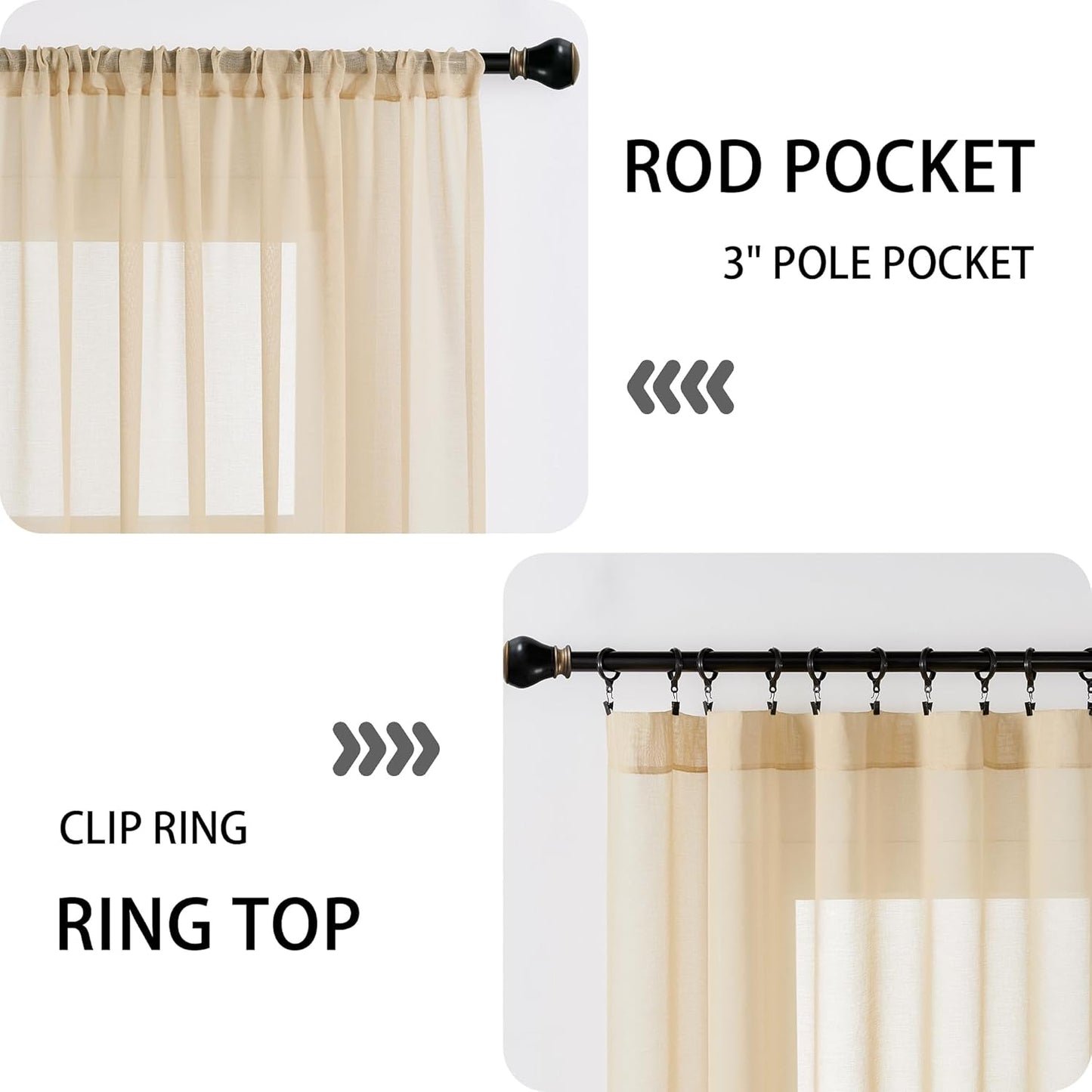 Tollpiz Sheer Door Curtains Closet Linen Textured Curtain Sheers Doorway Light Filtering Voile Patio Glass Door Rod Pocket Curtains French Door, 54 x 80 inches Long, Beige, Set of 1 Panel