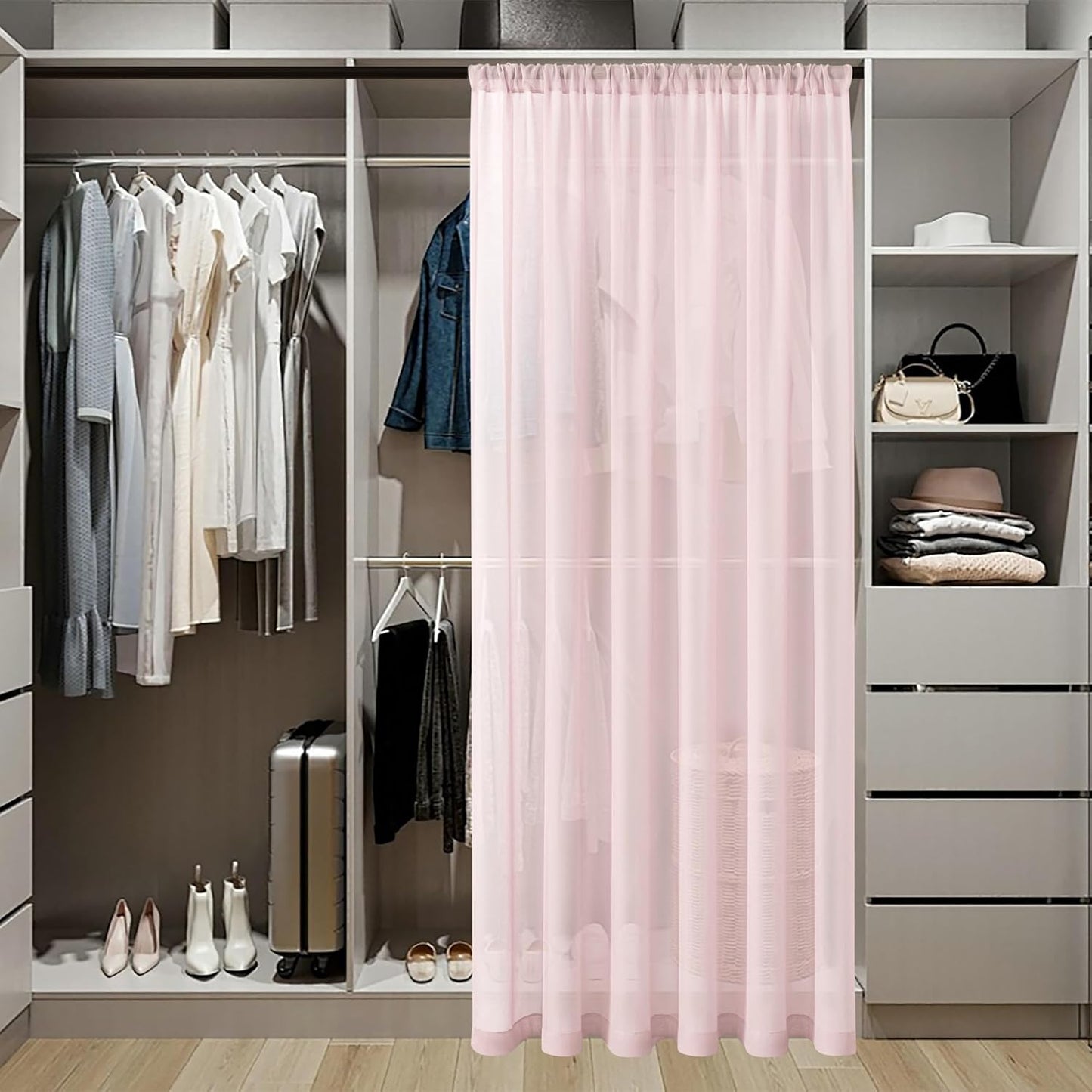 Tollpiz Short Sheer Door Curtains Closet Linen Textured Curtains Sheer Doorway Light Filtering Voile Patio Glass Door Rod Pocket Curtain French Door, 54 x 40 inches Long, Pink, Set of 1 Panel