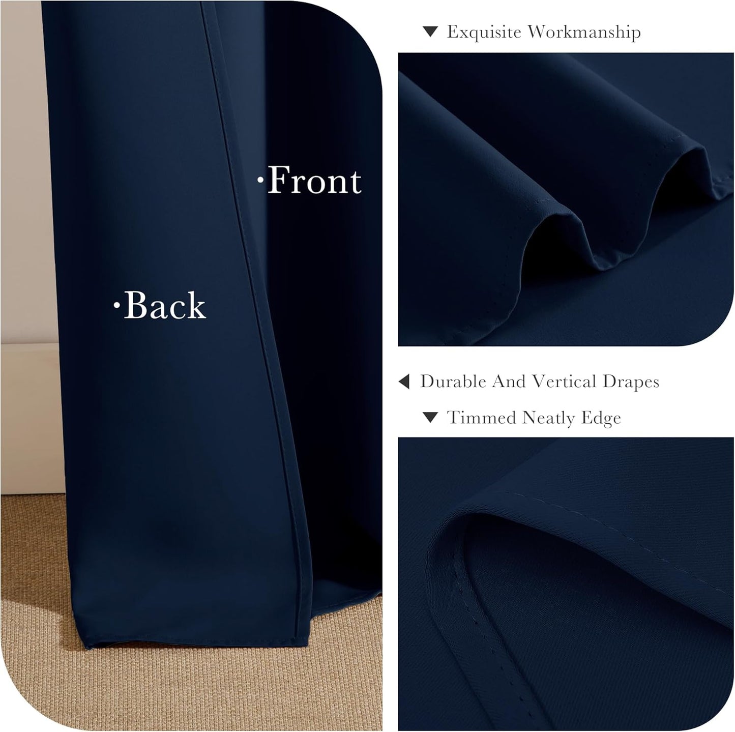 PONY DANCE Nave Blue Short Curtains for Small Window, Blackout Thermal Insulating Drapes for Home Theatre Bathroom Kitchen Basement Cafe RV Camper Windows Blinds, Wide 42 x Long 40, 1 Pair