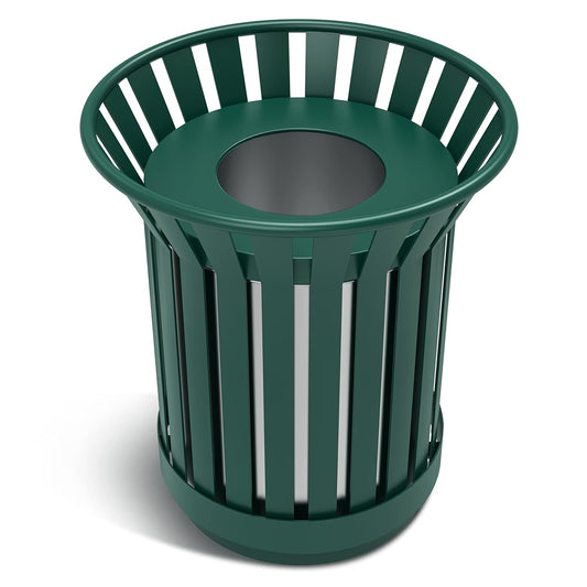 16 Gallon Round Large Outdoor Trash Can, Heavy Duty Metal Slatted Garbage Can Outdoor, All Weather Resistant Commercial Garbage Cans, Waste Receptacle in Park, School, Beach, Patio (Green, Large)