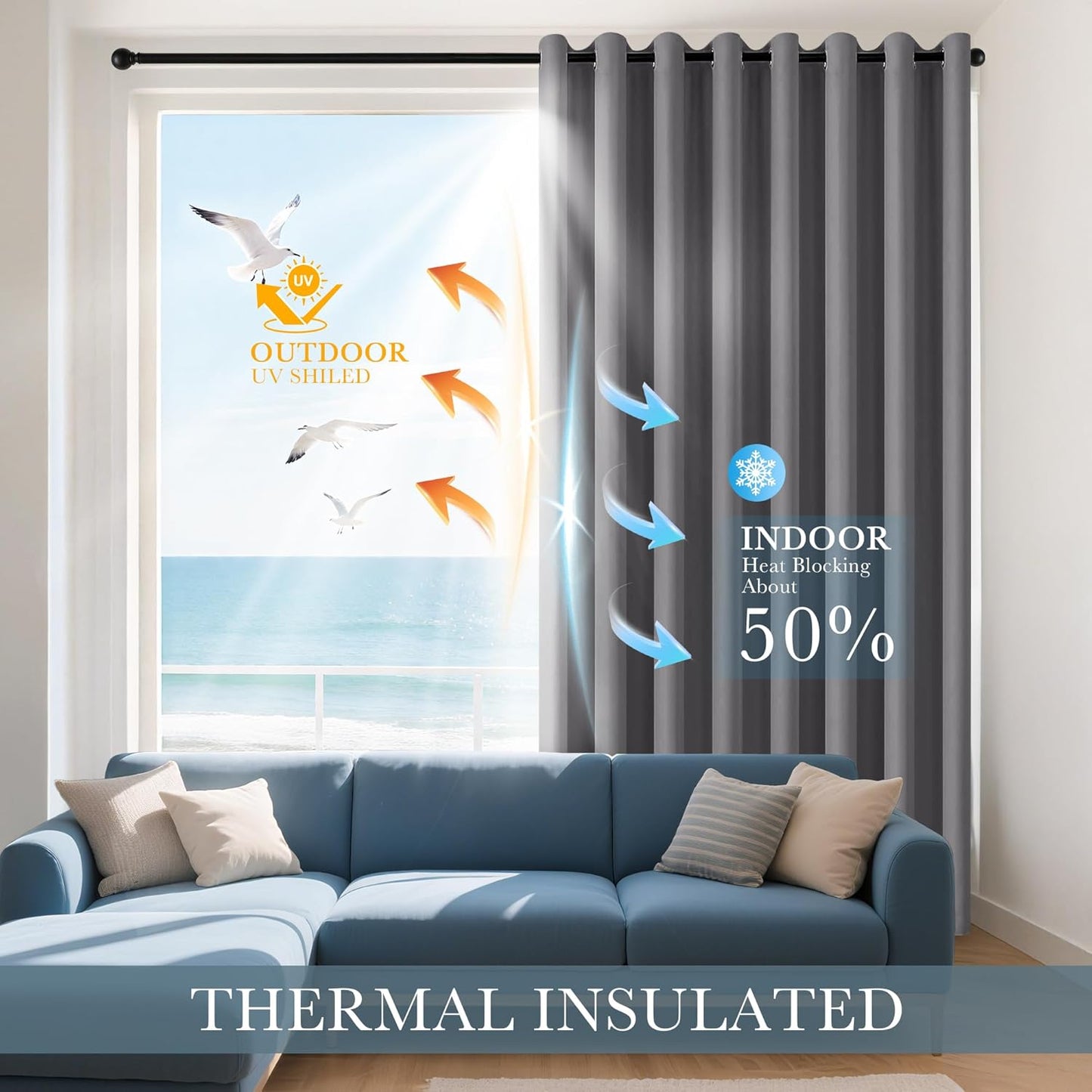 PONY DANCE Blackout Curtains for Bedroom 72 Inch Length 2 Panels Set, Privacy Thermal Insulated Room Darkening Grommet Drapes for Living Room Window, W34 x L72 Inch, Grey