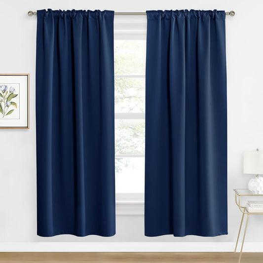 RYB HOME Blackout Curtains for Living Room, Back Tab & Rod Pocket Top Insulating Window Decor for Bedroom Dining Sliding Glass Door Home Office, W 62 x L 84, Navy, 2 Panels