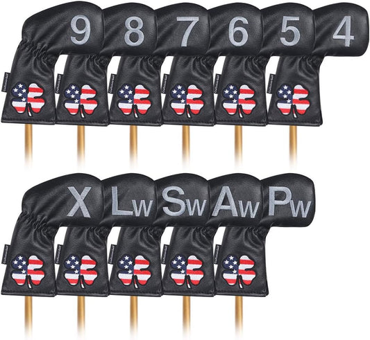 CRAFTSMAN GOLF 11pcs /Set USA US Flag Clover Leather Left Right Black White Green Dark Blue Iron Covers Headcover Also Available for Custom Version with Your Name