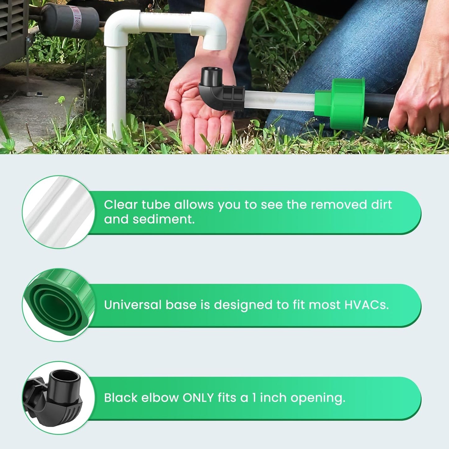 AC Drain Line Unclogger, HVAC to PVC Pipe AC Drain Line Cleaner Tool, A/C Condensate Drain Line Cleaner Adapter, Air Conditioner Wet Vac Attachment to Evacuate and Unclog AC Drain Lines-Green