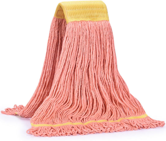 Matthew Cleaning Commercial Mop Head Replacement, 5 Inch Wide Headband, Looped End Cotton Blend String Wet Mops for Floor Cleaning, 24 oz Large, 1-Pack Orange