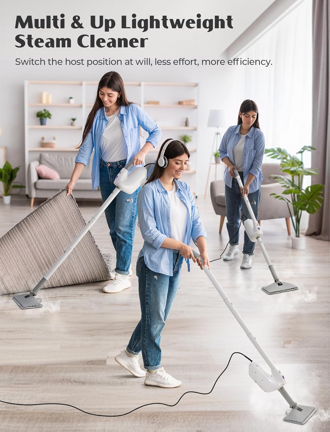 10-in-1 Steam Mop with Detachable Handheld Steamer, Multi & Up Steam Cleaner for Home with 350ml Tank, 10s Heat-Up, 2-Level Control, Lightweight and Multi-Surface Steamer for Floors, Carpets, Tiles