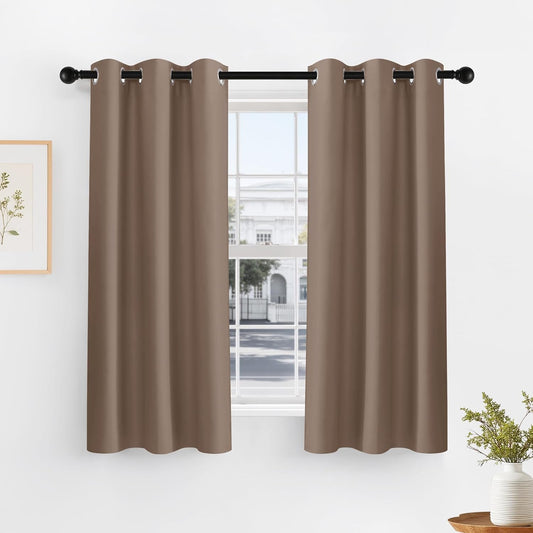 PONY DANCE Blackout Curtain Panels - Thermal Insulated Light Blocking Window Draperies Drapes Room Darkening Privacy Protect Energy Efficient for Small Windows Bedroom, 42 by 45 inch, Mocha, 2 PCs
