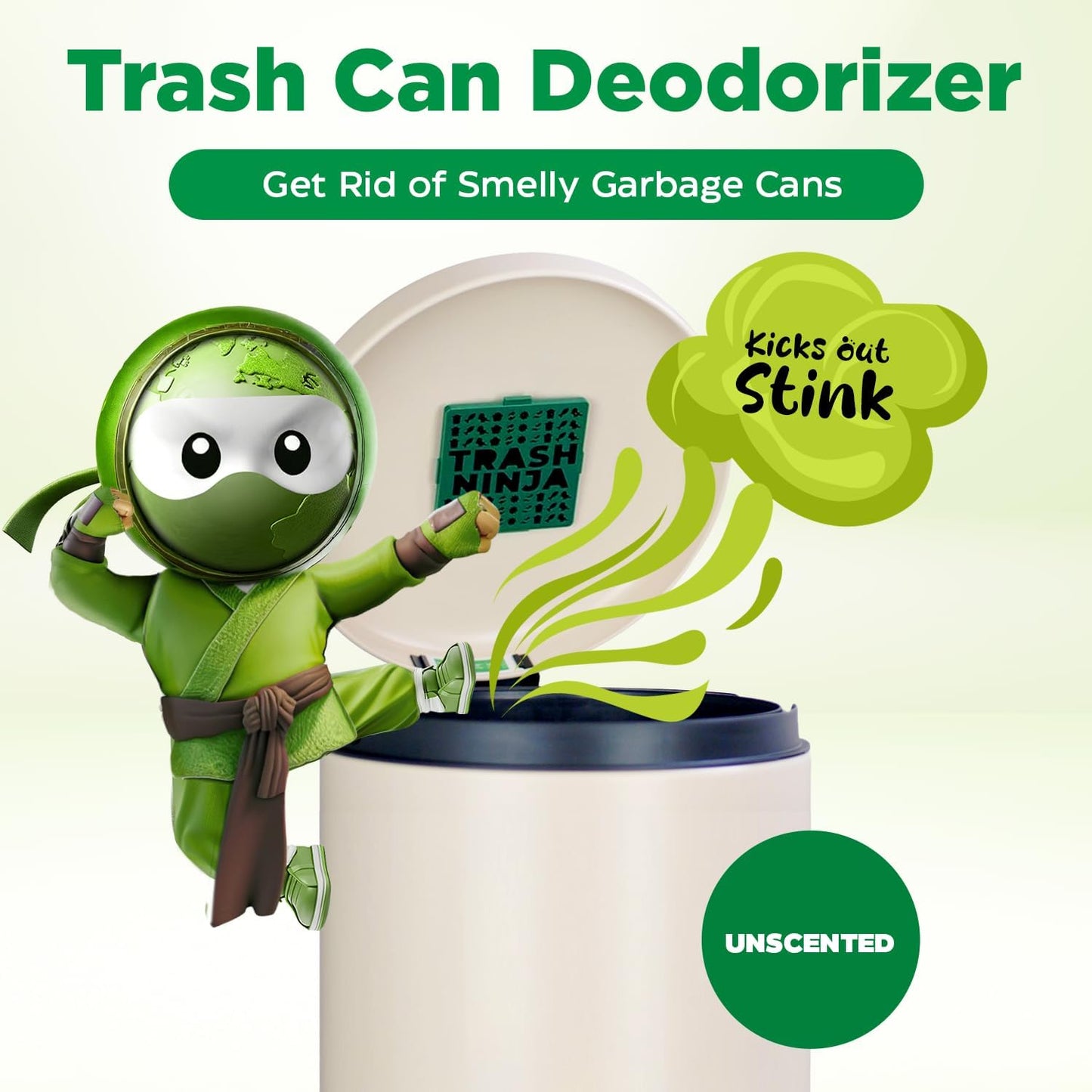 Trash Ninja Trash Can Deodorizer and Odor Eliminator (2 Pack) for Indoor Trash Cans Up to 10 Gallons, Made with Natural Activated Carbon - Lasts Up to 3 Months - Garbage Can Deodorizer to Control Odor