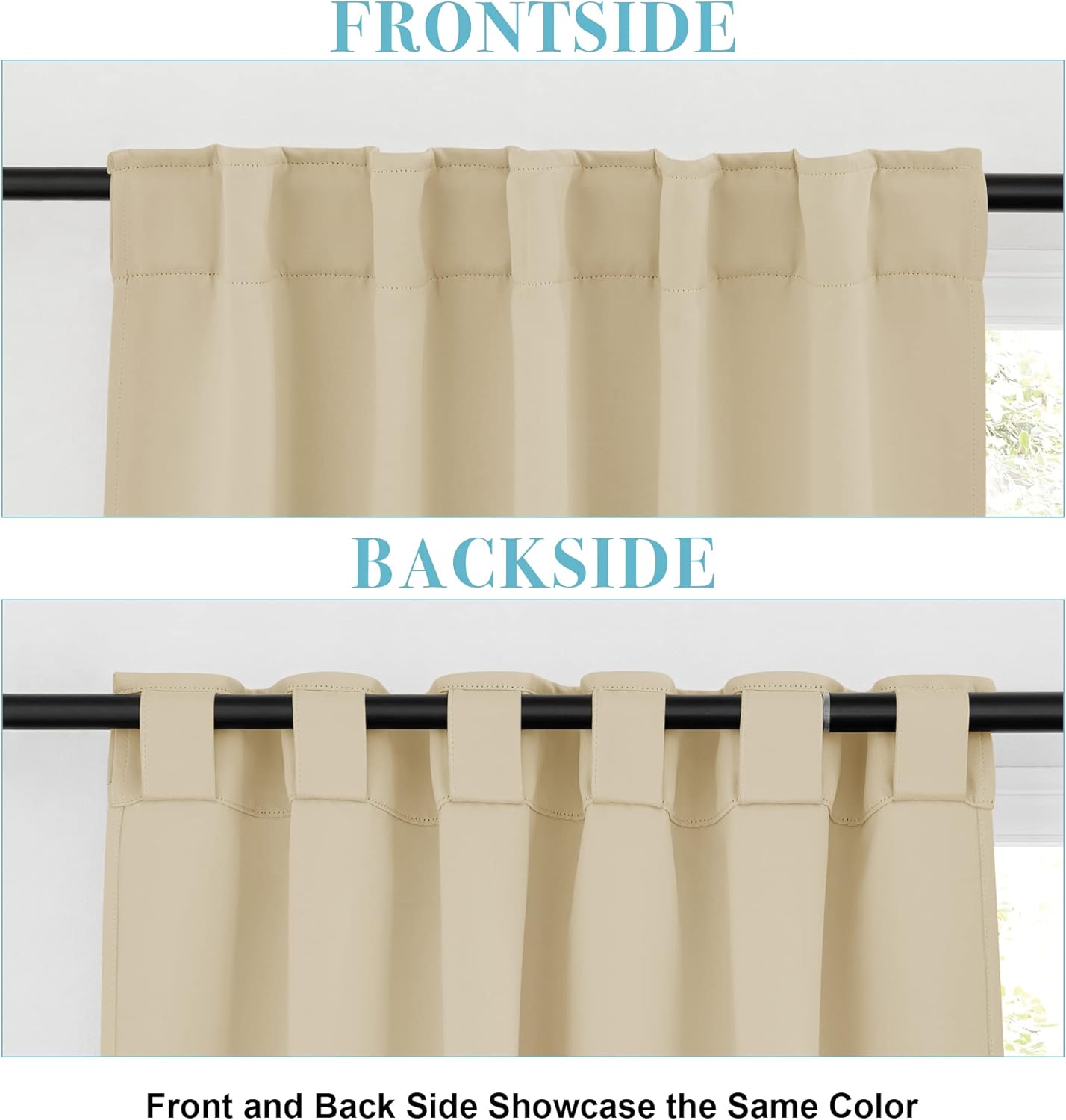 RYB HOME Short Blackout Curtains 63 inches, Solid Heavy Duty Small Window Treatment Room Darkening Privacy Draperies for Basement Bathroom Bedroom, Biscotti Beige, W42 x L63 inch, 2 Panels