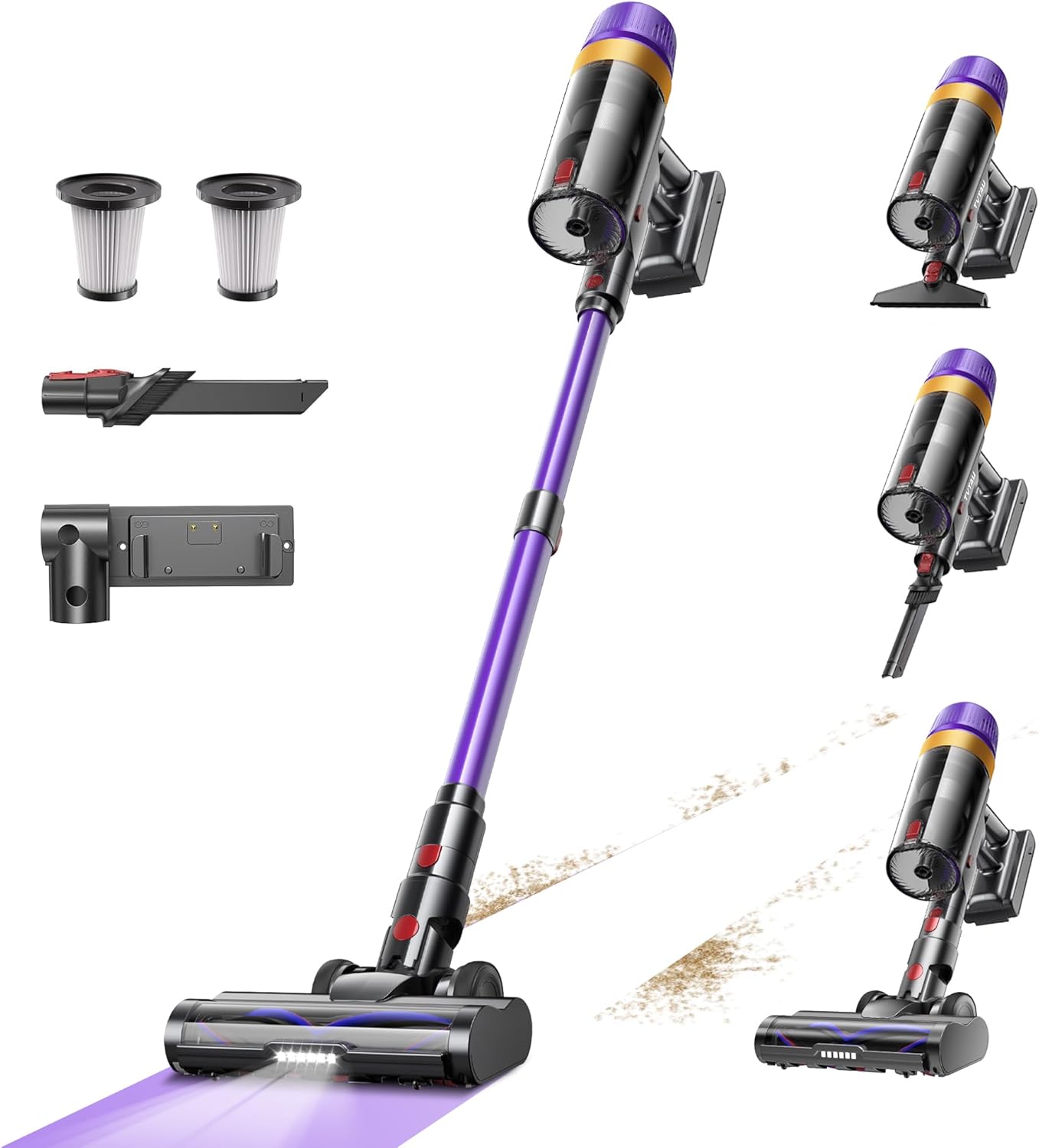 Cordless Vacuum Cleaner, 580W 50KPA 70Mins Upgraded Stick Vacuum Cleaners for Home, Wireless Vacumm with Self-Standing and Touch Screen, Anti-Tangle Brush for Hardwood Floor/Carpet/Pet Hair