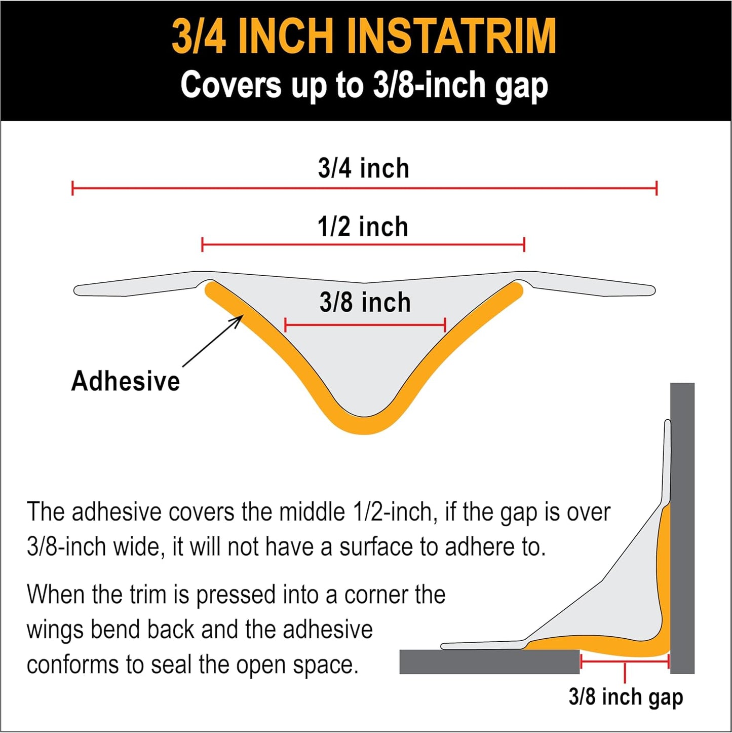 InstaTrim The Original Flexible Trim - 50ft Ivory 3/4" Wide Caulk Tape - Adhesive Trim with Many Uses Including Caulking for Bathtubs, Sinks, Counters, Tile, Floors - Made in USA