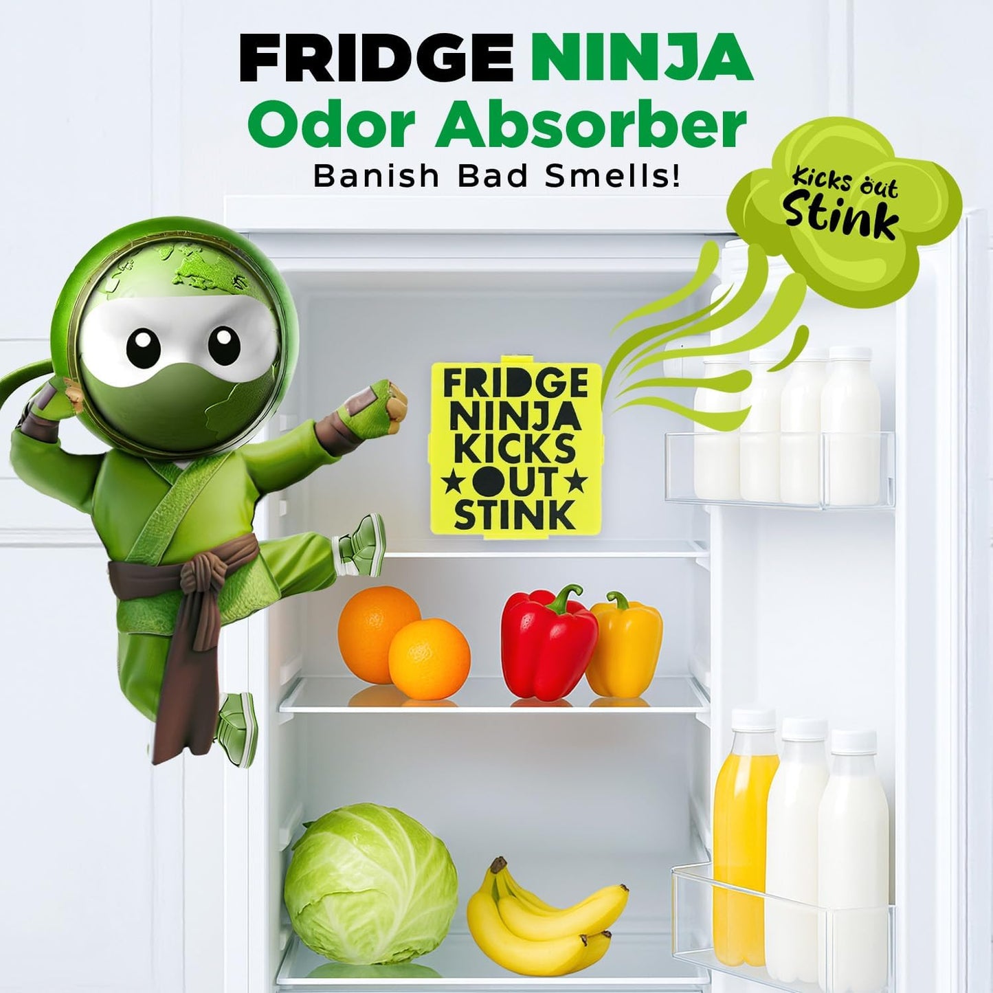 Fridge Ninja Compact Fridge Deodorizer (2 Pack) - More Effective Than Baking Soda - Compact Size Refrigerator Deodorizer Made of Activated Carbon