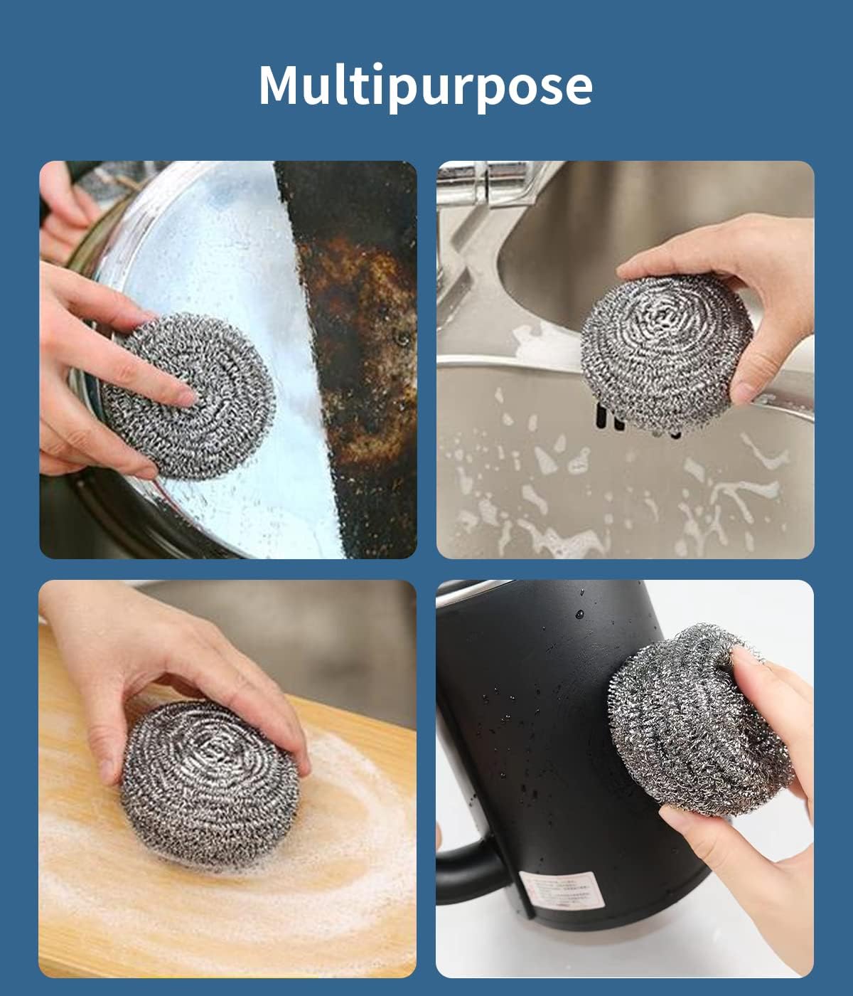6Pcs Steel Wool Scrubbers - Flexible Scrubber Pads for Cleaning Dishes, Pots, Pans, Grills and Sinks