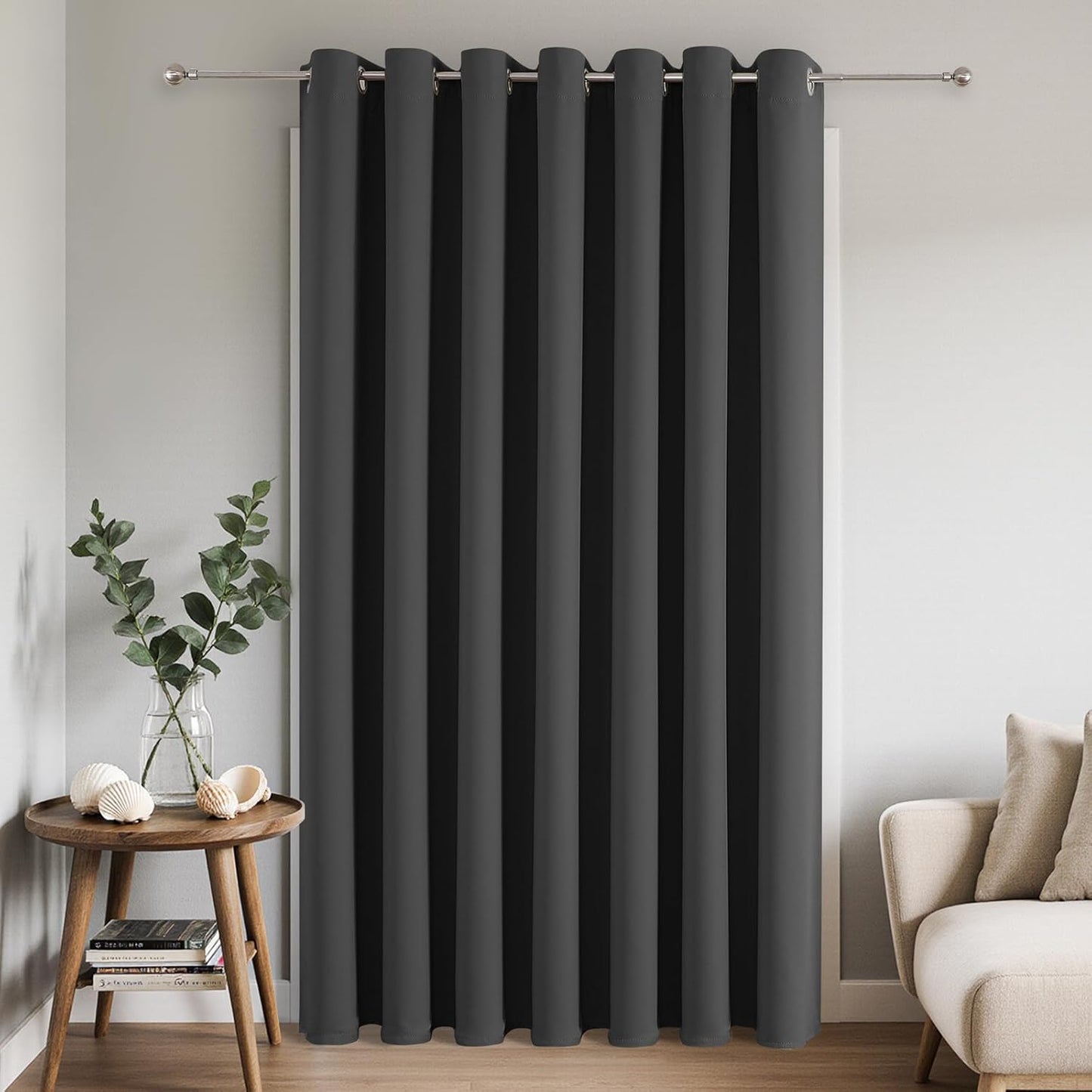 Joydeco Blackout Patio Sliding Door Curtains 90 Inches Long, Grommet Privacy Room Divider Curtains, Extra Wide Thermal Blackout Drapes for Bedroom Living Room (Grey, 100Wx90L, 1 Panel)