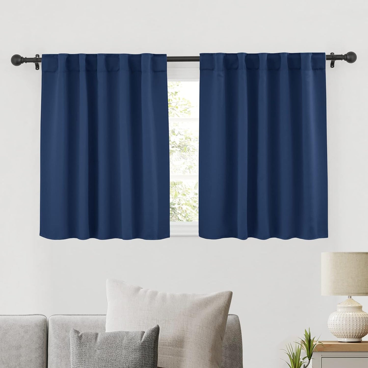 RYB HOME Blackout Kitchen Curtains, Thermal Insulated Back Tabs Window Curtain Room Darkening Shades Ideal Match for Bathroom Basement RV, Navy, Width 42 inch x Length 36 inch, 2 Panels Set
