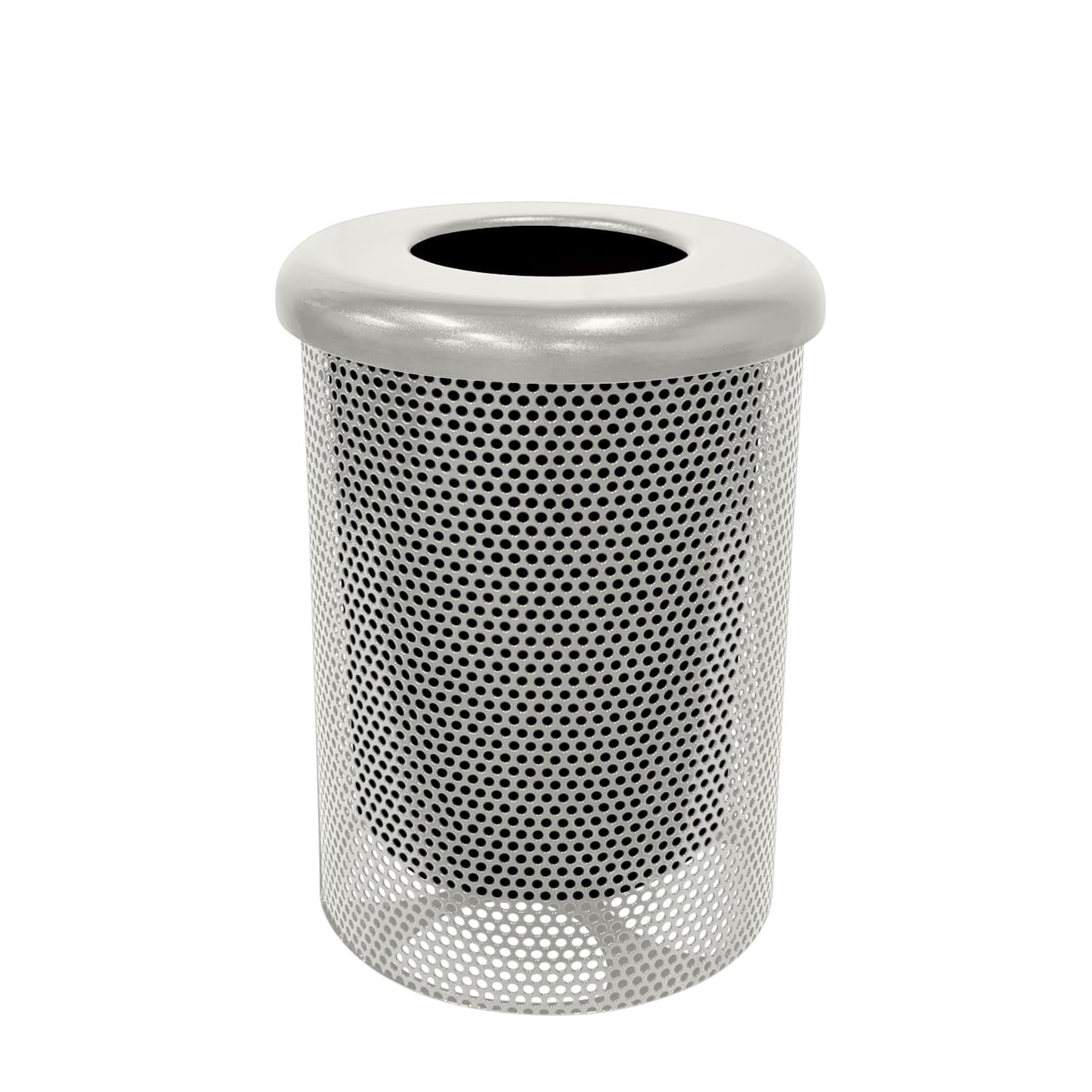 COATEDOUTDOORFURNITURE RFT-P-TXTGRY Heavy Duty Round Trash Receptacle with Flat Top, Liner Included, 32 Gallon, Textured Grey, Made in America