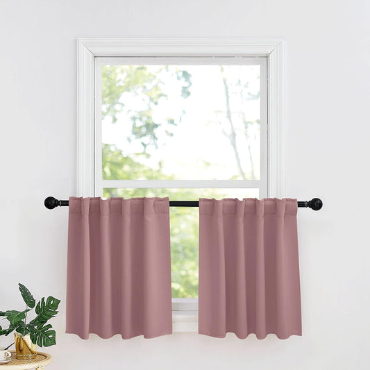 RYB HOME Kitchen Window Curtains - Blackout Privacy Half Window Curtains for Bedroom Bathroom Dining Living Room Cafe Office Short Tiers Drapes, W 34 x L 36 inches, 2 Panels, Wild Rose
