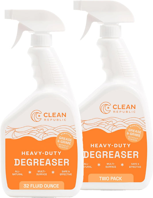 Clean Republic Heavy-Duty Degreaser, Multi-Surface Cleaning Spray for Ovens, Stove Tops, Grills, and More, 32 Fluid Ounce Bottle, 2-Pack
