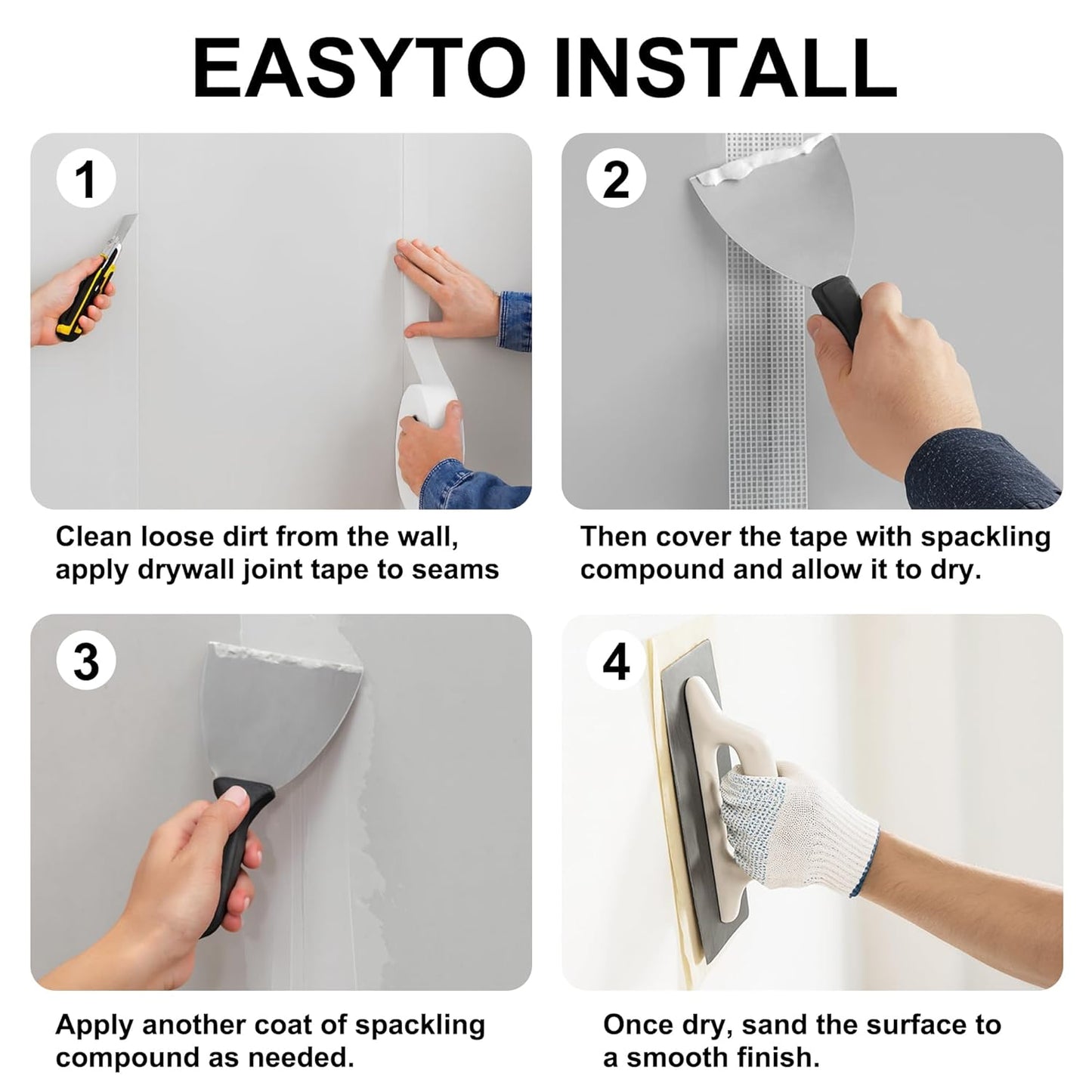 2 Rolls Drywall Repair Joint Tape, 2 Inch x 164FT, Self-Adhesive Drywall Mesh Patch for Crack Repair (2)