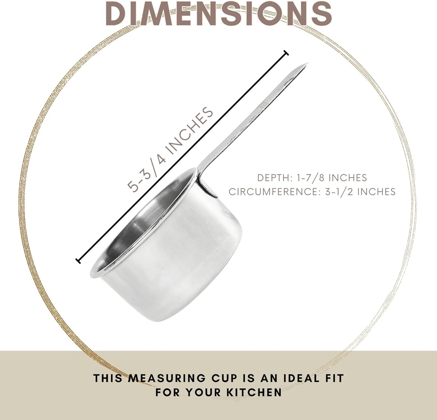1 Cup Stainless Steel Measuring Cup | Sturdy Metal 250 ml | 240 cc | 8 oz | Single Cup for Wet and Dry Ingredients | Great for use as 1 Cup Dog Food Scoop - 12 PK
