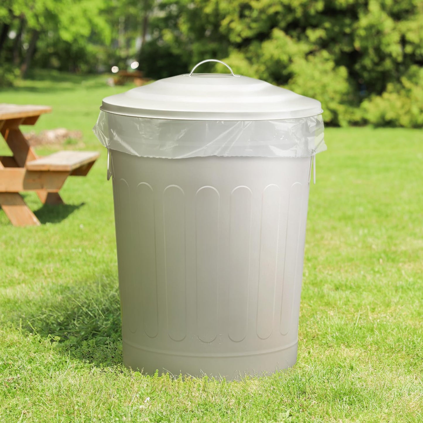 Plexon 13-Gallon Galvanized Steel Round Trash Can with Lid, Indoor and Outdoor Use, Durable Construction, Retro Design, Stylish Beige 2 Pack