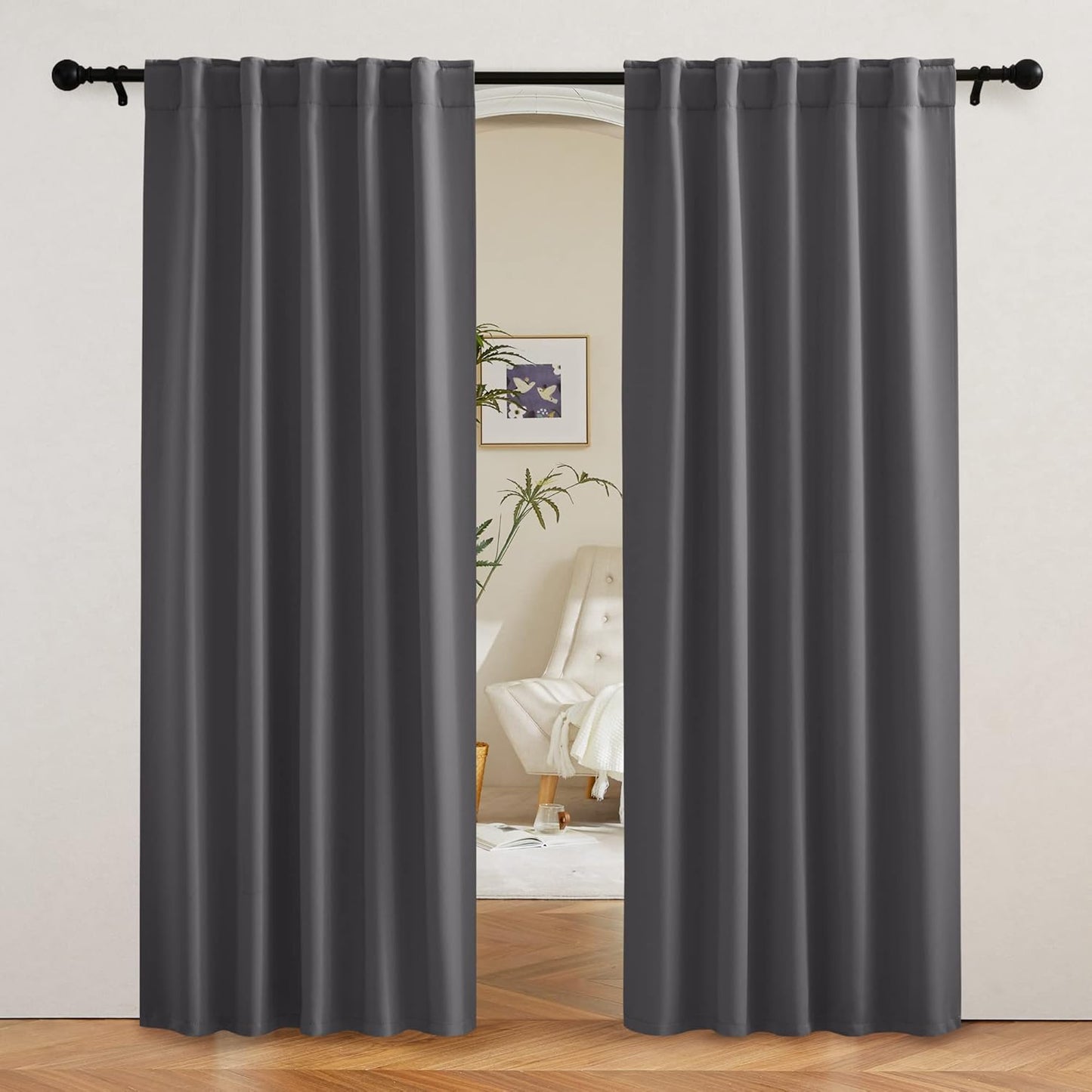 RYB HOME Blackout Curtains 80 inches Long Thermal Insulating Large Window Curtains for Living Room Sliding Glass Door Dining Home Office Backdrop, Grey, W 42 x L 80 per Panel, 2 Panels