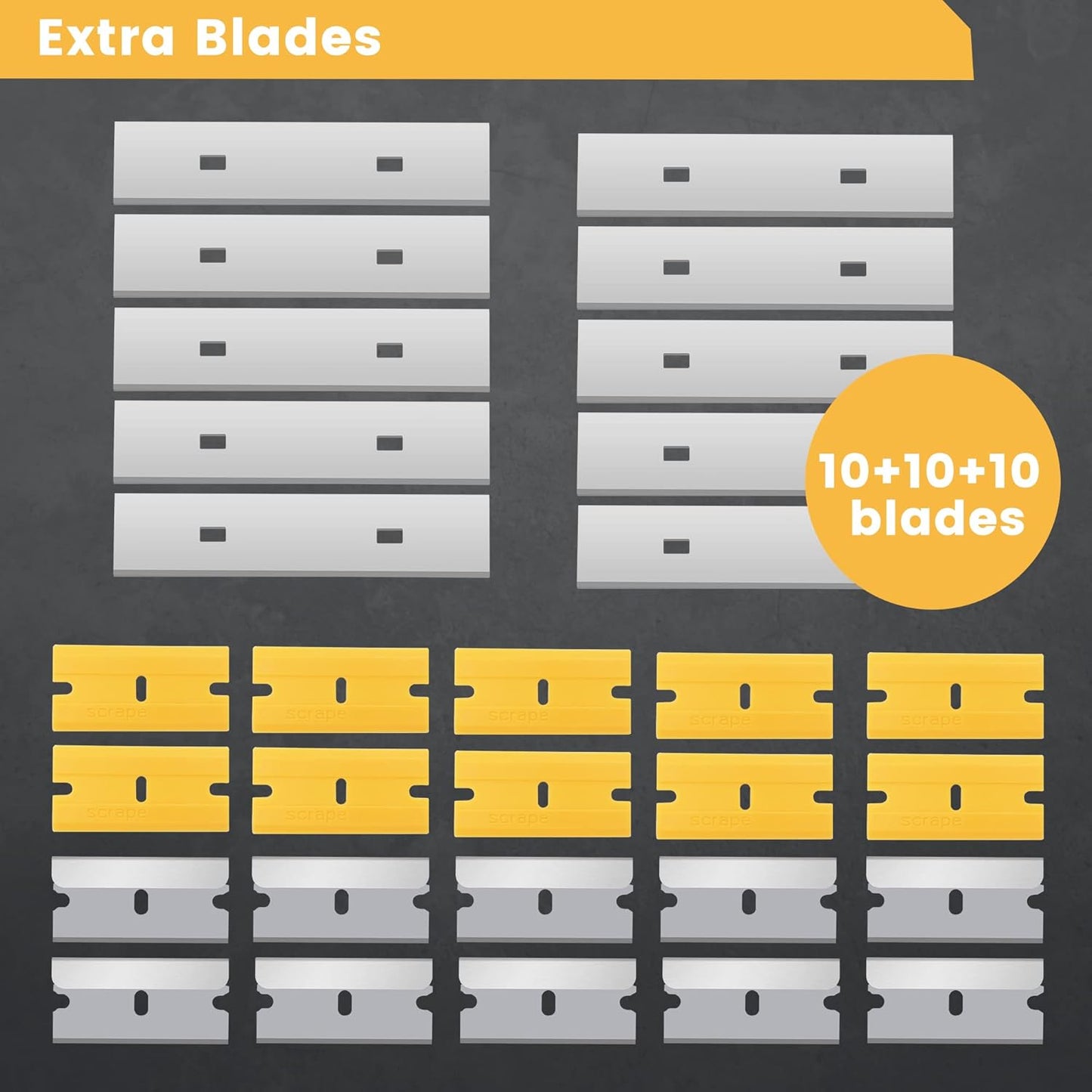 MulWark Razor Blade Scraper Tool Set, 3-Piece with 30 Replacement Blades - Heavy-Duty Cleaning Tool, Standard & Mini Scrapers for Decals, Stickers, Paint, Caulk, and Adhesive Removal