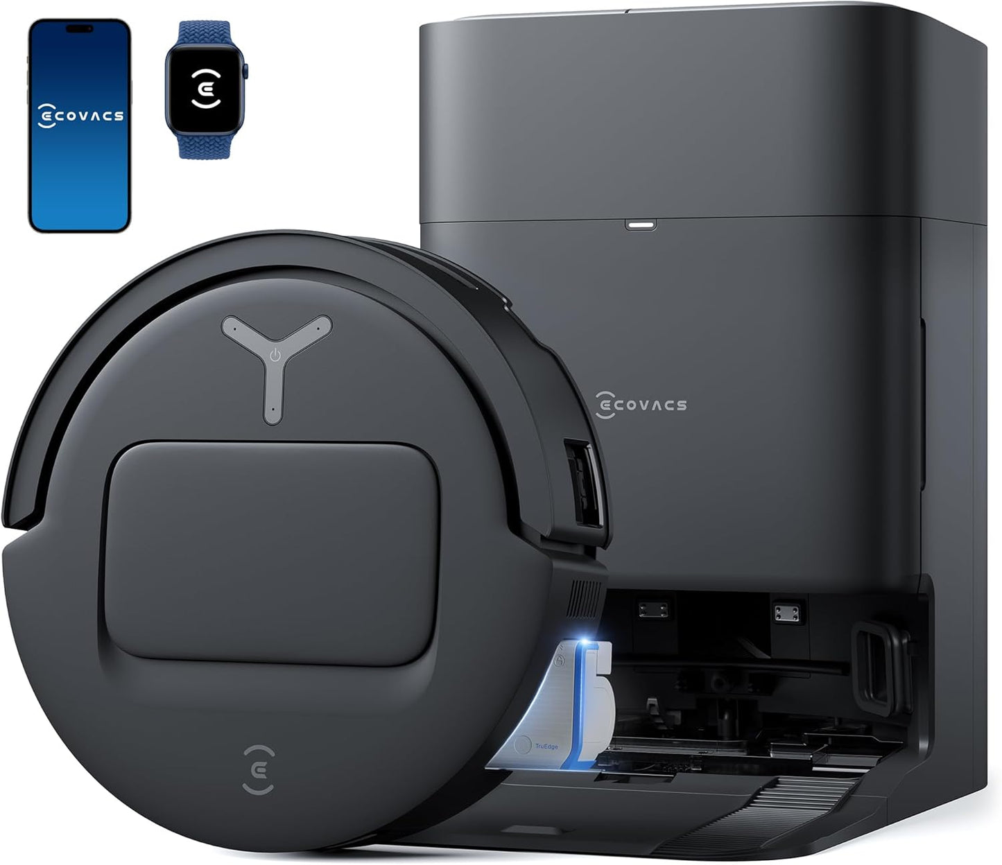 ECOVACS DEEBOT T80 Omni Robot Vacuum and Mop, 18,000Pa Suction, OZMO™ Roller Real-Time Mop Washing, Self-Emptying, Hot Air Drying, AI Navigation, Anti-Tangle Brush, for Pets, Carpets & Hard Floors