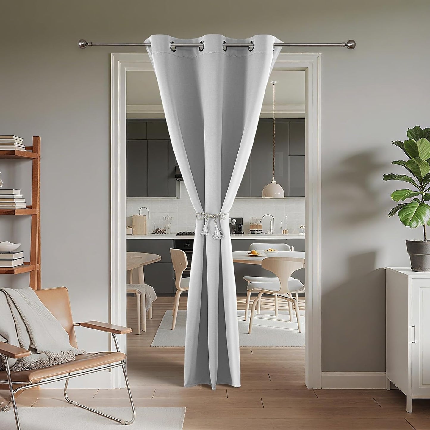 Joydeco Blackout Door Curtain for Doorway Privacy 108 Inches Long, Grommet Closet Curtain for Open Closet, Room Divider for Bedroom Living Room (Greyish White 52Wx108L, 1 Panel)