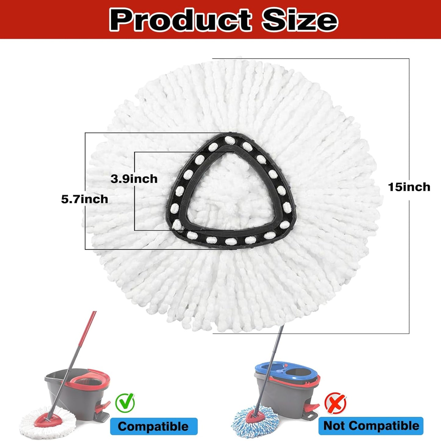 12 Pack Spin Mop Replacement Heads, 100% Microfiber Spin Mop Refill for Easy Wring Compatible with Triangle Spin Mop, 360 Degree Spinning Mop Replace Head for Floor Cleaning
