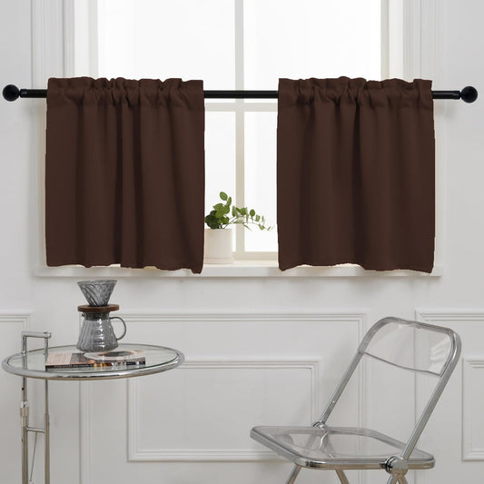 Pickluc Cafe Curtain (Half Window Curtain) 30 Inches Length, Rod Pocket Kitchen Curtain, Short Blackout Curtain for Small Window, 30" Wide and 30" Long, 2 Panels, Chocolate Brown