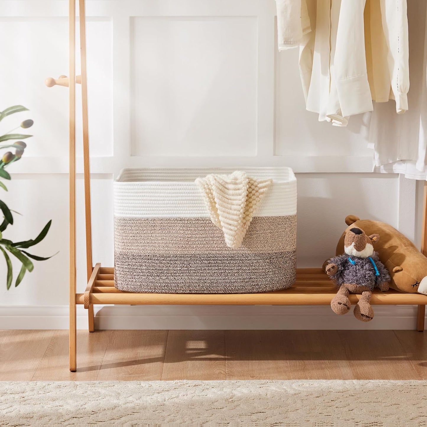 Blanket Basket,Rectangle Woven Baskets for Storage,100L Laundry Basket for Decorative Nursery Blanket,Toys,Dirty Clothes and Magazine in Shelves,Baby Room,and Living Room