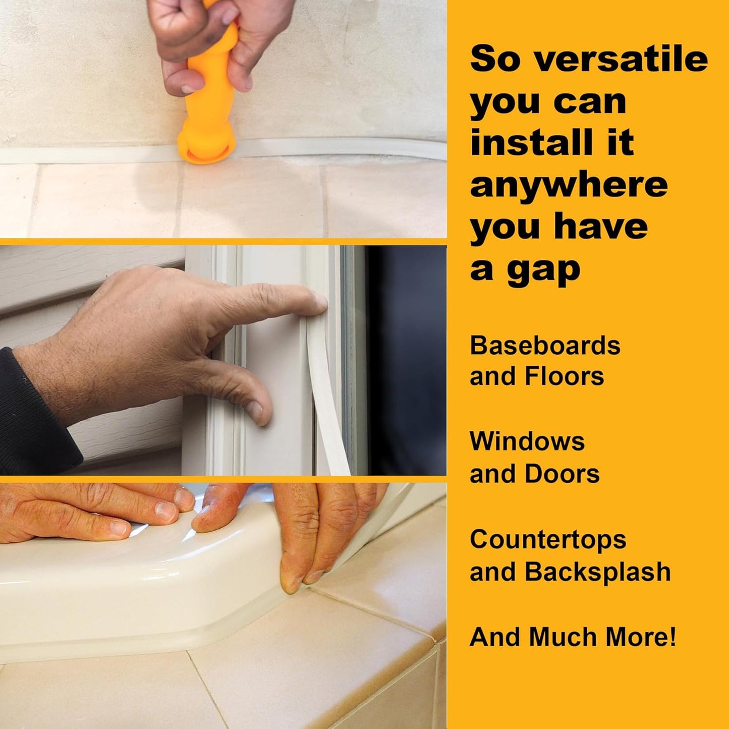 InstaTrim New & Improved Caulk Trim -10ft Ivory 3/4" Wide Caulk Tape - Adhesive Trim with Many Uses Including Caulking for Bathroom, Sinks, and Windows - Made in USA