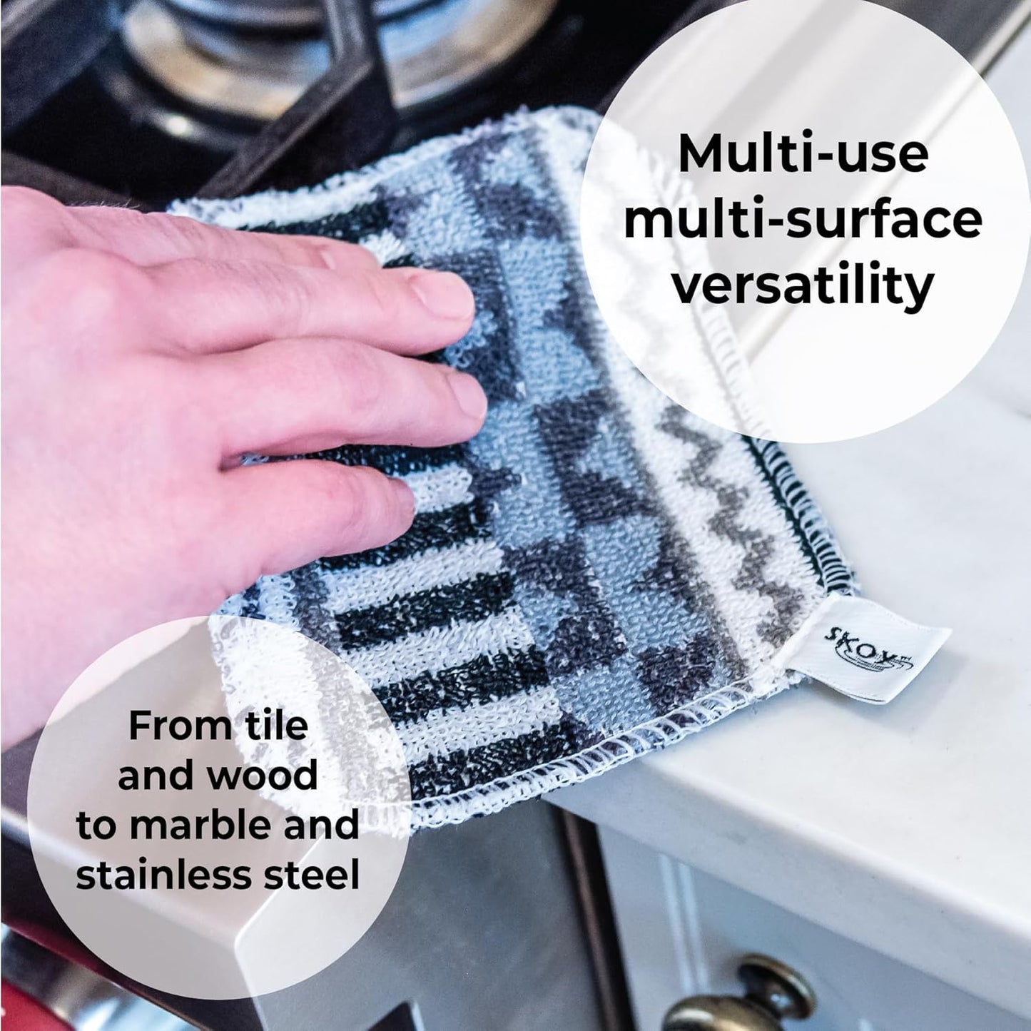 Skoy Scrub, 1-Piece Reusable, Non-Scratching Dish Scrubber for Kitchen and Household Cleaning, Planet-Friendly, Dishwasher Safe Soft Scrub, Monochromatic Colors