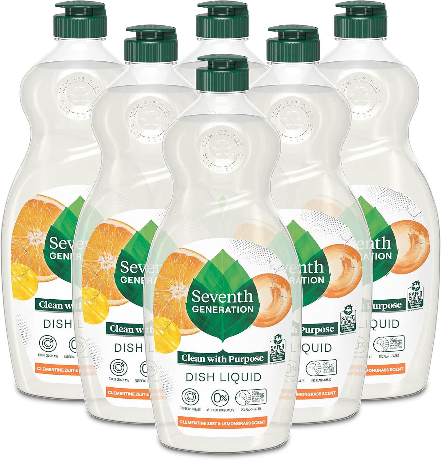 Seventh Generation Dish Liquid Soap Clementine Zest Lemongrass Pack of 6 Dishwashing Soap Liquid Soap 19 oz