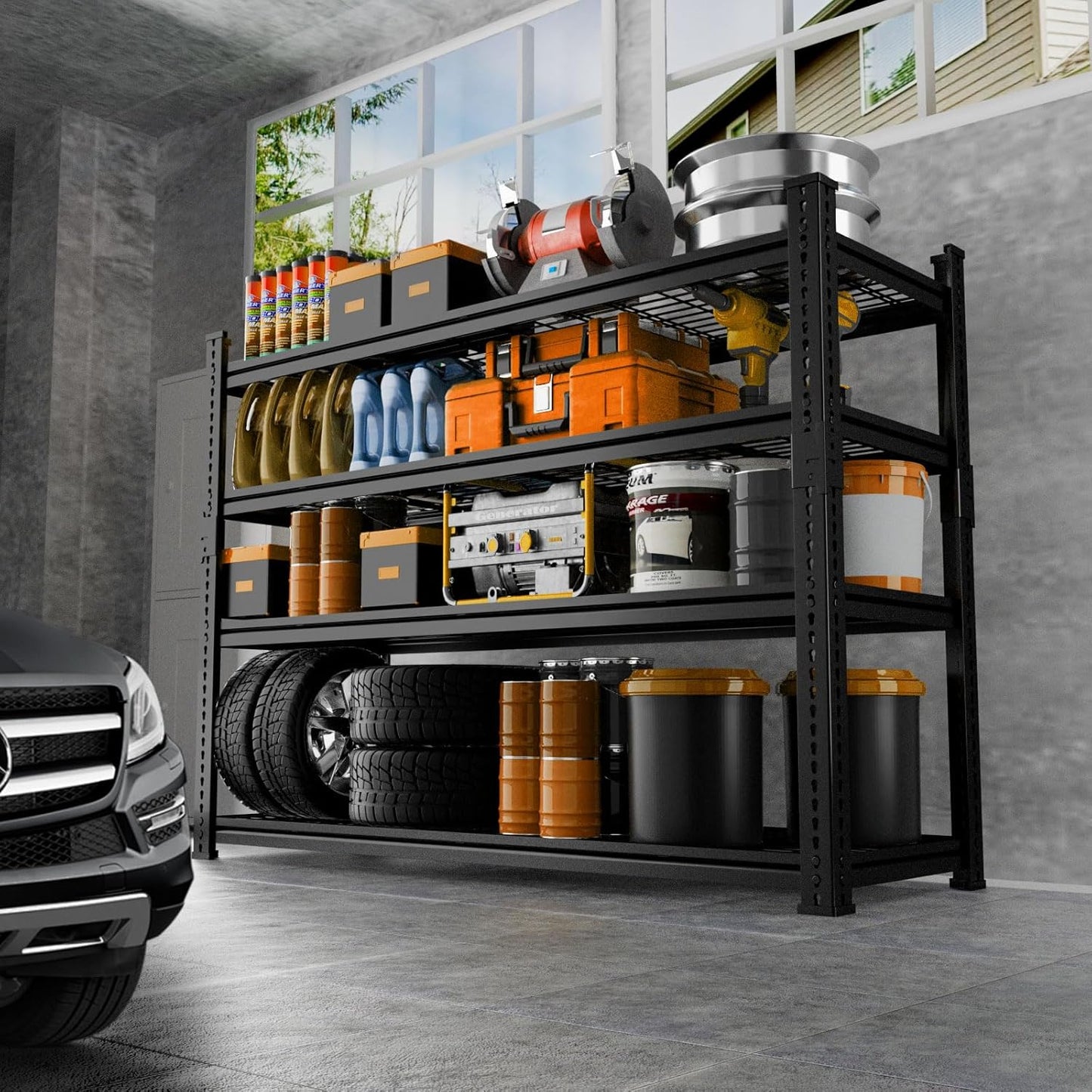 Storage Shelves Heavy Duty 2 PCS, 48"L x 18"W x 60"H Garage Wire Shelving Unit Loads 2640LBS, 4-tier Adjustable Metal Industrial Utility Shelf Rack for Kitchen, Laundry, Pantry, Warehouse, Basement