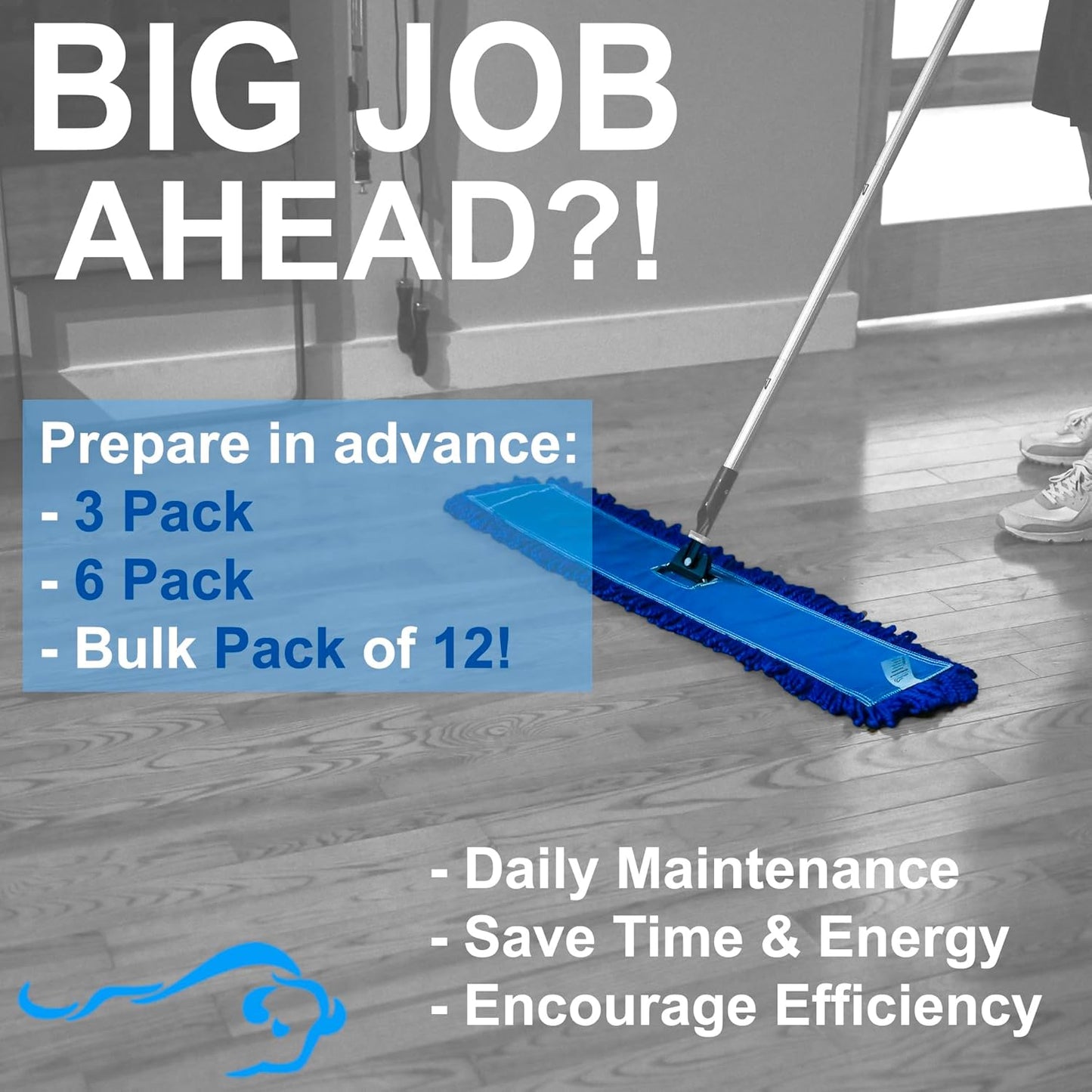 KLEEN HANDLER 48 Inch Microfiber Dust Mop, X-Large Washable Commercial, Sweeper, Janitorial Head Replacement, Push Mop Broom, Blue