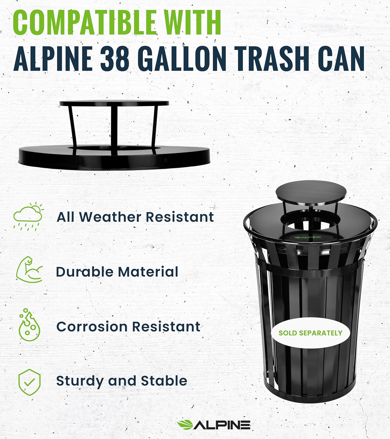 Trash can Lid for Alpine Commercial Outdoor Trash Can - Weather Resistant Round Metal Trash Can Rain Bonnet Lid