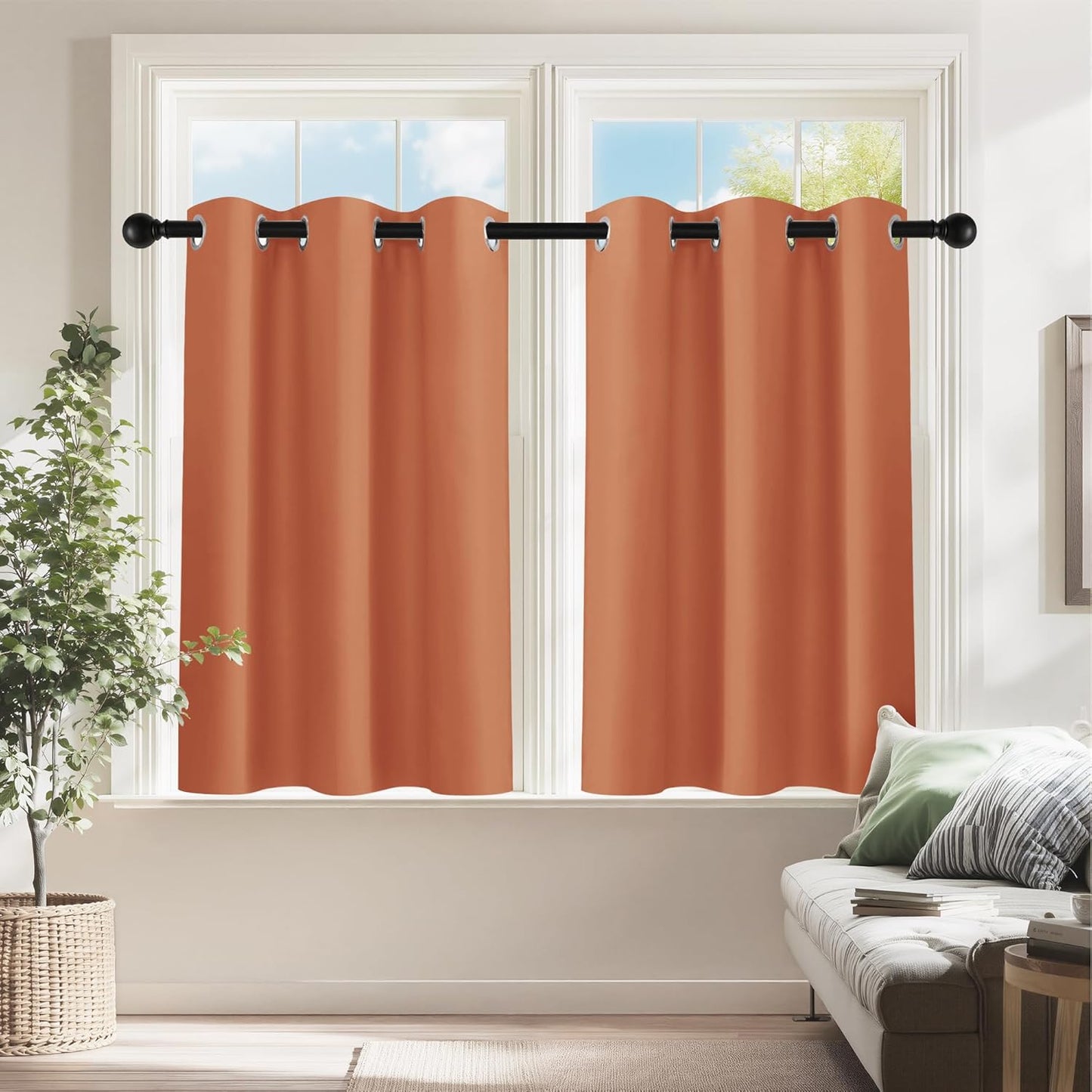 PONY DANCE Burnt Orange Short Blackout Curtains 36 inch Length for Kitchen, Privacy Small Black Out Grommet Half Window Drapes for Bathroom Cabinet Camper RV Bunk(W42 x L36 inch, 2 Panels)