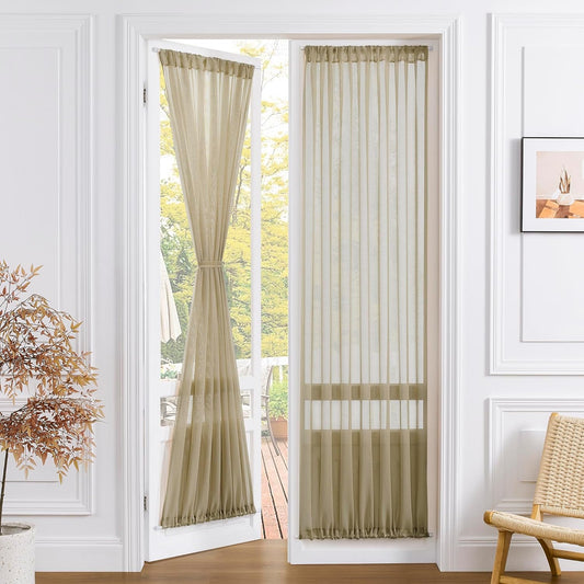 Tollpiz Sheer Door Curtains Closet Linen Textured Curtain Sheers Doorway Light Filtering Voile Patio Glass Door Rod Pocket Curtains French Door, 54 x 80 inches Long, Taos Taupe, Set of 1 Panel