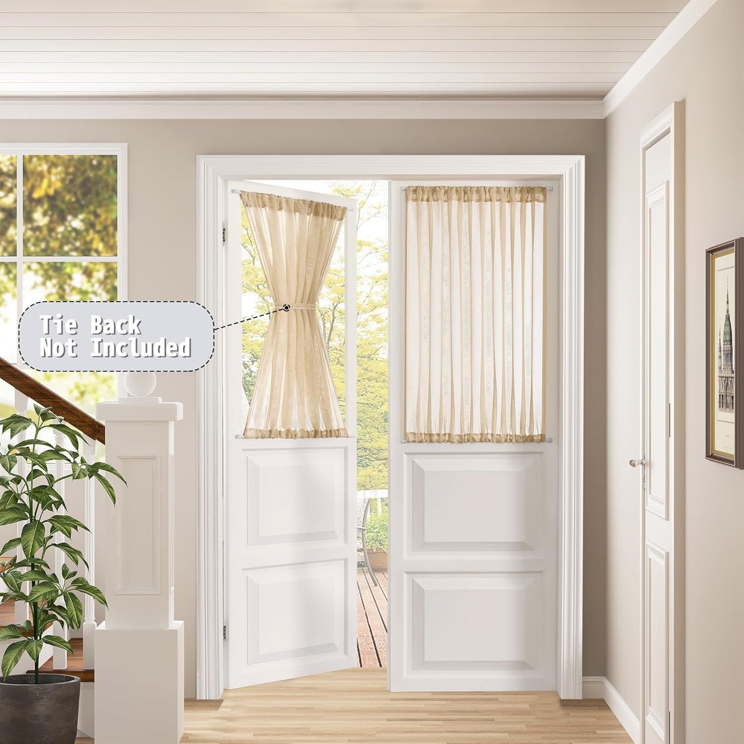 Tollpiz Small Sheer Curtain Linen Textured Curtain Sheers Doorway Light Filtering Voile French Door Rod Pocket Curtains Patio Glass Door, 25 x 40 inches Long, Beige, Set of 1 Panel