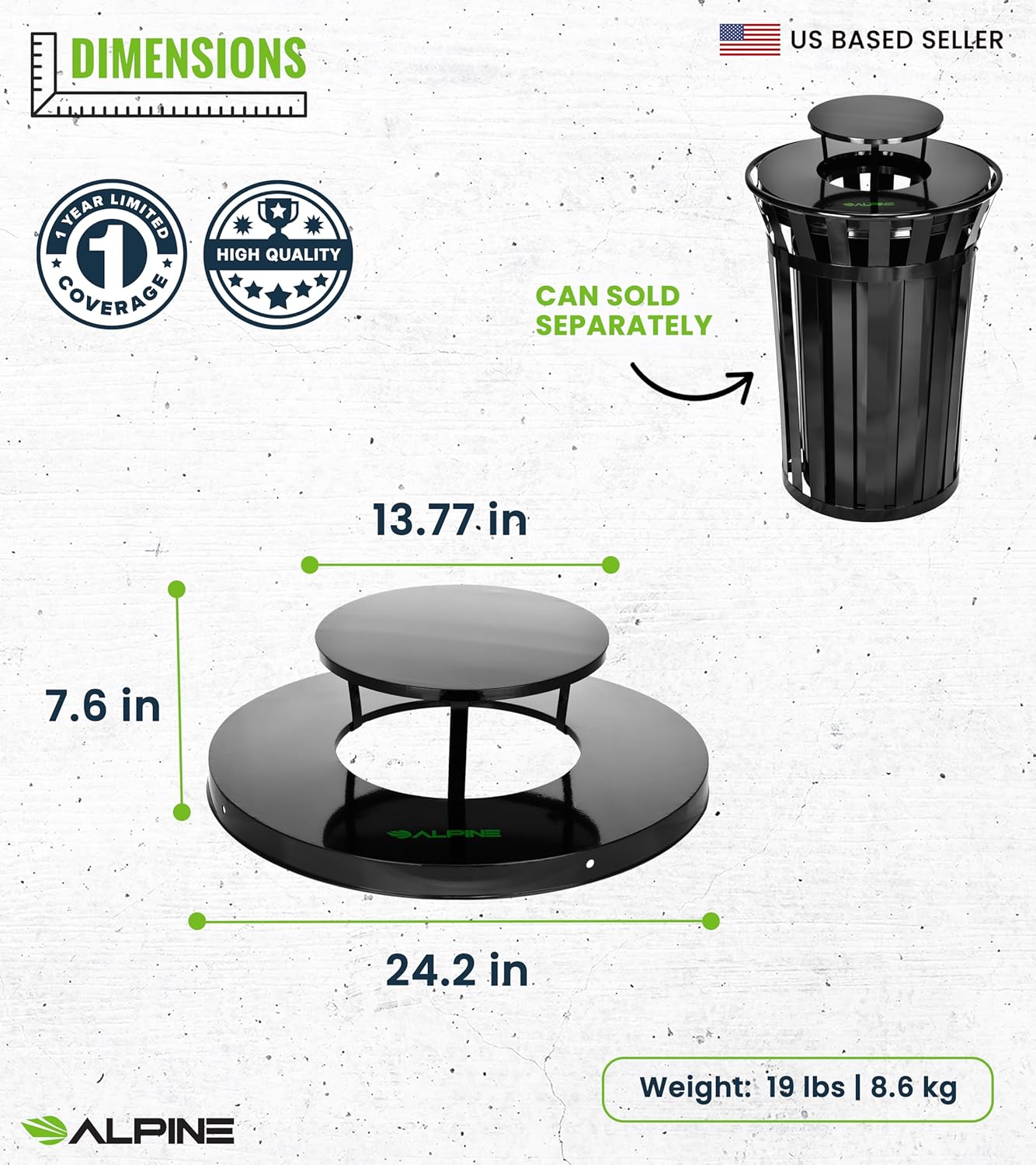 Trash can Lid for Alpine Commercial Outdoor Trash Can - Weather Resistant Round Metal Trash Can Rain Bonnet Lid
