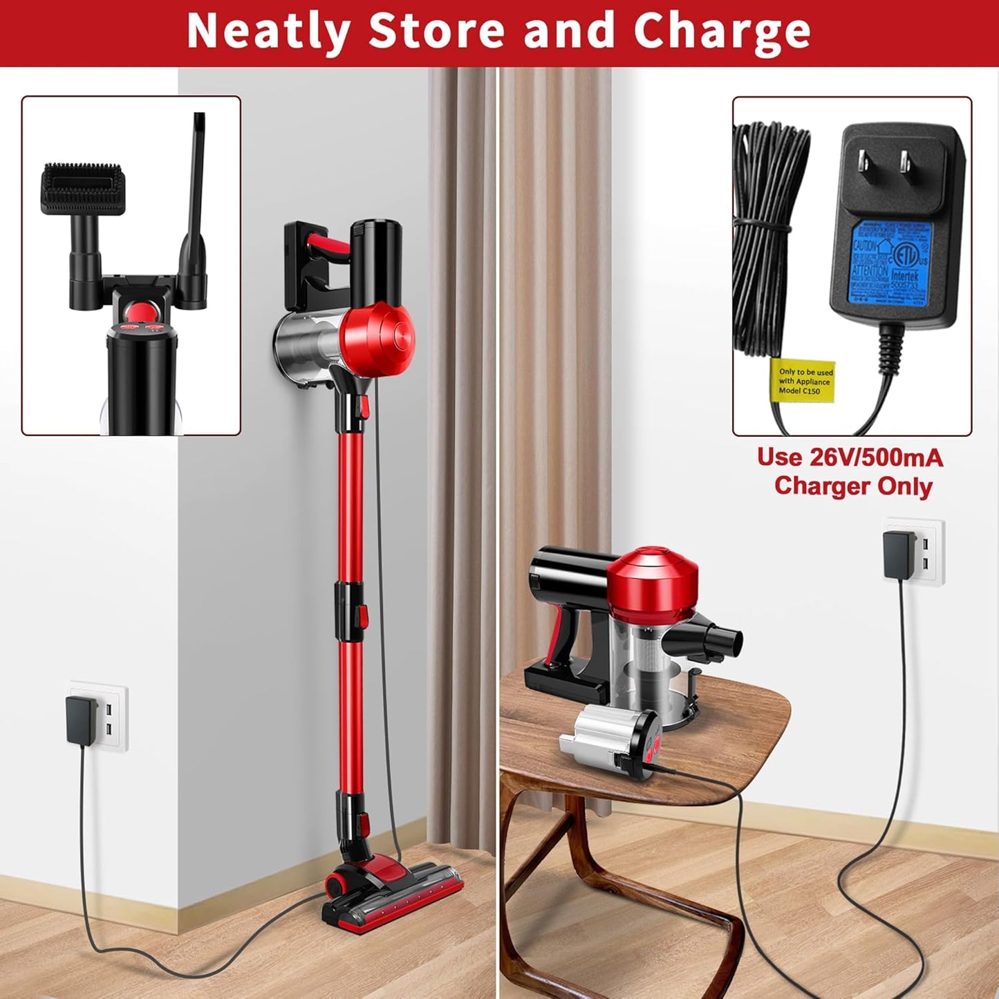 iwoly C150 Cordless Vacuum Cleaner Rechargeable with 2200mAh Detachable Battery, 18000Pa Cyclone Vacuum with HEPA Filter, Lightweight Portable Handheld Stick Vacuum for Hard Floor Car Cleaning