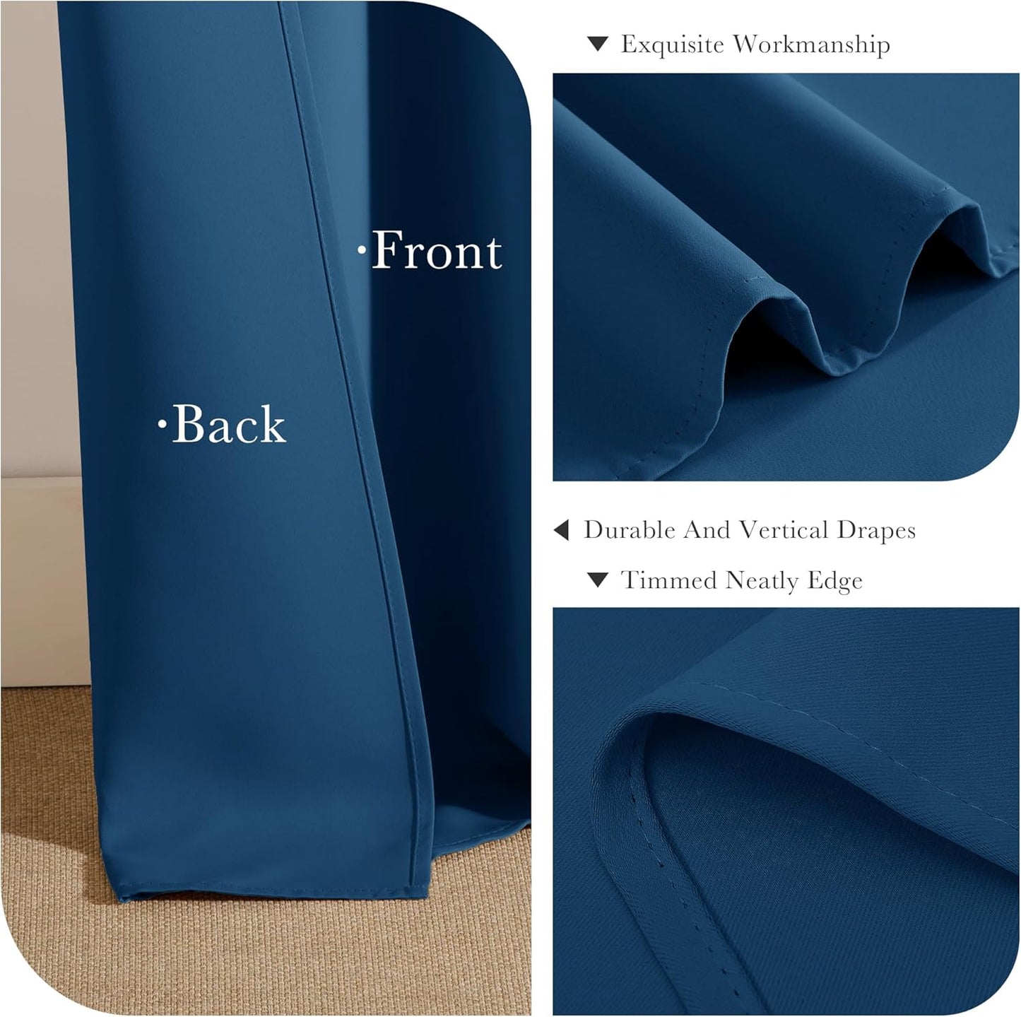 PONY DANCE Small Blackout Curtains for Bedroom - Room Darkening Thermal Insulated Window Draperies for Living Room Kitchen Home Office Bathroom Cafe, Wide 42 x Long 36, Ink Blue, 1 Pair